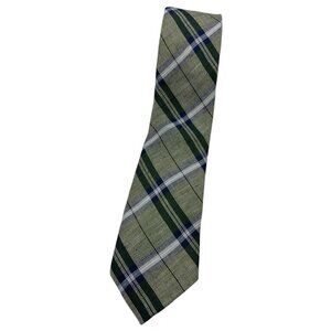 SUITSUPPLY Men's Linen Cotton Necktie LUXURY Tie XL Green Tartan W:3.2" EUC